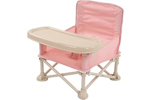 XJCX Portable Travel Booster Seat, Compact Folding Feeding High Chair for Baby, Outdoor Lightweight Baby Seat with Safety Belt Tray Cup Holder and Storage Bag for Camping Beach Lawn(#3)