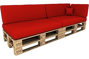 POKAR Palettenkissen Wasserdicht Palettenauflagen mit abnehmbarem Bezug Palettenmöbel Palettensofa 6er Set: Sitzkissen 120x80 + Rückenlehne 120x40, Rot