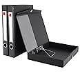 GUOKOFF Box Files A4, 3 Pack Box File with Document Clip, 45mm Spine, A4 Archive Box Folder with Magnetic Closure, Document Box Folders for Office School (Black)