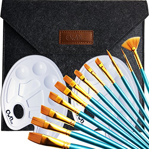 Ownuzz 12 Artist Paint Brush, 3 Mixing Palette, One Entry Pack Premium Nylon Brush for Watercolor, Acrylic and Oil Painting Etc Ideal Brush Set for Beginners, Kids, Artists and Painting Lovers