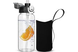 DEARRAY 0.6l Gourde en Verre avec Paille, 600ml Bouteille d'eau en Verre Borosilicaté Anti-fuite pour Enfants, École