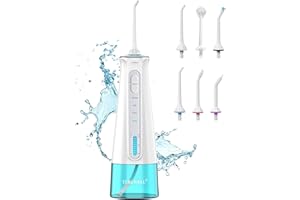 TUREWELL Bezprzewodowa wodna nić dentystyczna do zębów, przenośny irygator do jamy ustnej z 3 trybami, 6 dyszami, wodoszczelność IPX7, do wielokrotnego ładowania przez USB, bezprzewodowa, elektryczna