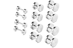 JOSOJOOU 6 Paar Schwarze Ohrstecker Herren Runde Edelstahl Ohrstecker Männer Schwarz Hypoallergen Ohrringe 4–10 Mm Fake Plug Tunnel Piercing Herrenohrringe Set Für Männer Und Frauen