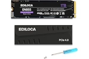 Ediloca EN855 Interne Gaming SSD mit Kühlkörper, 1 TB PCIe Gen4, NVMe M.2 2280, bis zu 7400 MB/s, 3D NAND TLC, Internes Solid State Drive, 1GB DRAM-Cache konfigurieren, kompatibel mit PS5 und PC