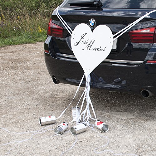 Autoschmuck „Herz mit Blechdosen“ – romantische Autodeko für die Hochzeit mit Aufschrift „Just Married“ … - 2