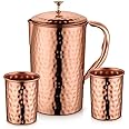 R Ayurveda Copper copper Water Bottle, 1000ml, Set of 1, Green Print (Jug With 2 Glass)