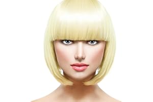 BUYOGET Blonde Bob Wig with Fringe 12 Inch Short Straight Costume Wigs for Women Cosplay Party Halloween