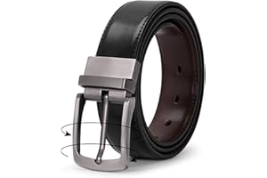 LEACOOLKEY Pasek męski, dwustronny pasek ze skóry dla mężczyzn, czarny i brązowy pasek z obrotową klamrą, wspaniały prezent dla mężczyzn