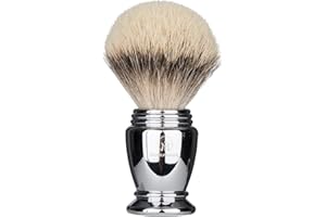 MODEPYNEER 100% Pure Badger Hair Shaving Brush Handmade with Walnut Wooden Handle and Stainless Steel Base Perfect for Wet Shaving (Silver)