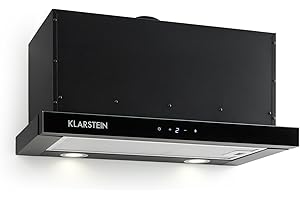 Klarstein Vinea Substructure Cooker Hood - Kitchen Extractor Fan, Extractor Hood, Pull-Out Flat Screen Hood, Air Output Up to 610 m3/h, 2 Interchangeable Dishwasher-Proof Grease Filters, Black