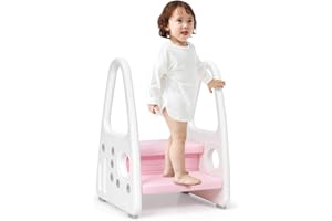 COSTWAY Sgabello a 2 Gradini per Bambini, Scaletta Alzabimbo Antiscivolo, in Plastica, Adatta per Cucina Bagno, Capacità di Carico 50kg (rosa)