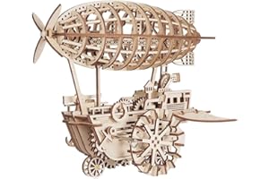 ROKR Statek powietrzny: mechaniczna skrzynia biegów ruch drewnianego modelu puzzli 3D: wiek 1