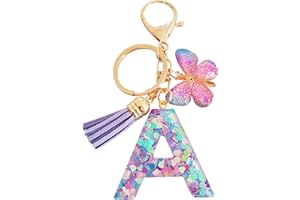 LECTNORE Key Ring Personalised Keyring, Key Rings Women Cute Keychain Personalised Keychain Bag Key Ring Sister Birthday Gifts Alphabet Keychain With Butterfly