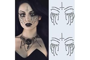 IHLOOTD Adesivi Viso Halloween Strass Gemme 2 Pezzi Brillantini Make up Tatuaggi Trucco Donna Neri Streghe per Carnevale, Giorno dei Morti, Mascherata, Natale, Feste di Compleanno