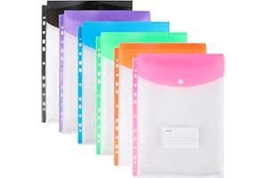 OFFICESWIFT Carteras de plástico A4 con bolsillos perforados, 11 agujeros expandibles para bolsa de documentos de 2/3/4 anillos con botón a presión y etiqueta, hojas sueltas transparentes para oficina, escuela