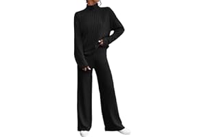 ULLIAN Conjunto De Punto Suave Y Cómodo Pantalones De Pierna Ancha Conjunto Elegante Mujeres Tejer 2 Piezas Conjunto Jersey De Punto Funky Suéter Mujer Invierno B1N