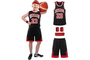 KITIMI Erwachsene Kinder Basketball Trikot Shirt und Shorts 4 Stück Nr.23 Basketball Kleidung mit Wrist Wraps, Mode Ärmellose Basketball Jersey, Hochwertige Basketball Trainings und Spiel Trikot (Schwarz)