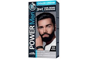 JOANNA Power Men - Crema colorata, per capelli, barba e baffi, 01, colore: nero, 100 g
