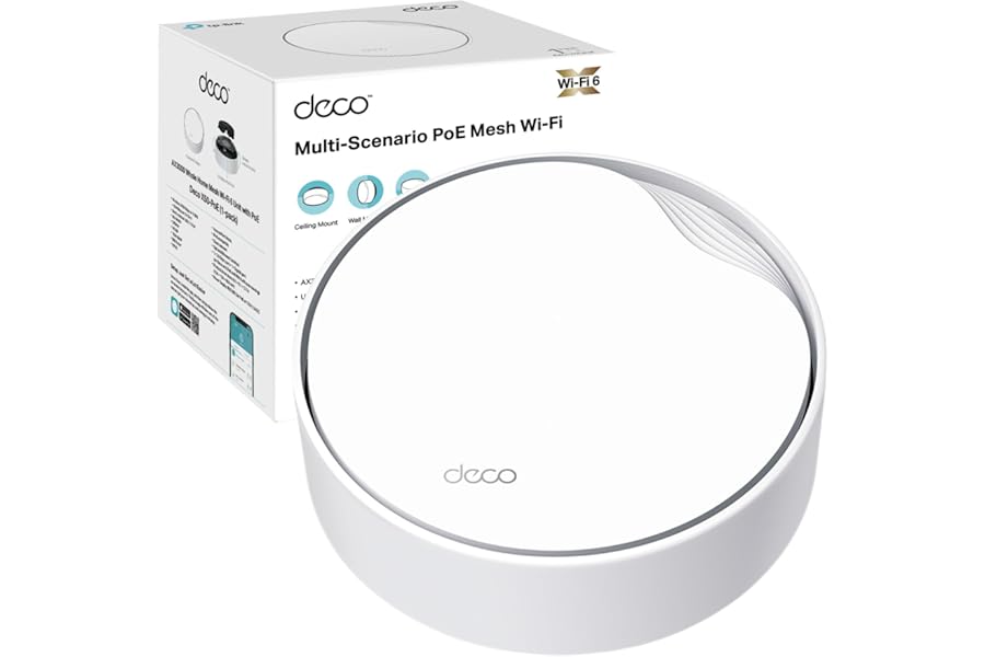 TP-Link Deco X50-PoE(1-pack) AX3000Mbps Whole Home Mesh WiFi 6 with PoE, 2.5G WAN&LAN Port, Dual-Band WiFi Booster, Seamless AI Driven Internet Booster, Supports PoE&DC Power Supply, HomeShield