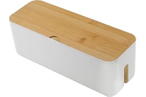 GENERIC Cable Tidy Box 29x10x10cm Cable Management Box Cable Organizer Storage with Bamboo Lid for Hiding Messy Cables Conceal and Hide Cable Wire Extension Organizer Box for Home Office (White Single Hole)