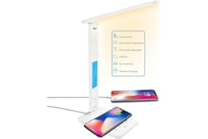 BelonLink Lámpara Escritorio LED, Carga Inalámbrica Wireless y Puerto USB, Flexo de Lectura con 3 Modos y 5 Niveles de Brillo, Control Táctil y Temporizador, (Blanco) [Clase energética A+++]