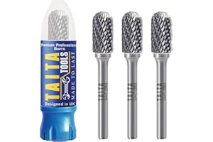 TAITATOOLS Carbide Burr 1/4" Shank, SC-3 Tungsten Double Cut Rotary Die Grinder Bits - Cutting Burrs for Milwaukee, Dewalt and Makita Die Grinder Accessories - Wood Carving Metal Working & Sturdy Storage Case