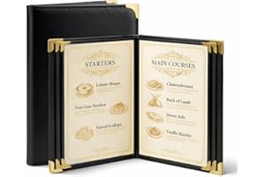 GLIMVILO Lot de 2 Porte-Menus A4 en Simili Cuir Noir – 4 Pages 8 Vues – Protège-Menu Durable – Livre de Menus en Cuir pour Restaurants, Cafés, Bars, Hôtels