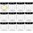 4-Oz Empty Clear Plastic Slime containers With Lids and Labels, Refillable Round Low Profile Containers For Cosmetics, Lotions, Butters, Body/sugar scrubs & Beauty Products (12 Pack)