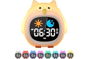Yissvic Kinderwecker für Schulanfänger Wecker Kinder Jungen mit Nachtlicht Schlummerfunktion und Datum Display Baby Wecker Kinderzimmer Deko Eule