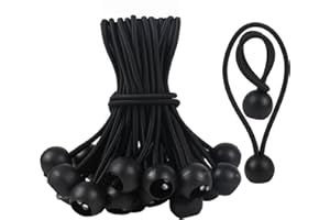 Leiptes 50 Pezzi Corde Elastiche con Sfere 12 cm Elastici Sfera Elastici Fissaggio Elastici per Telone Bungee Ball per Teloni, Tende, Baldacchino, Striscioni, Bandiere (Nero)