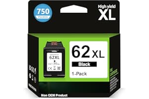 SUNNIEINK Czarny wkład atramentowy 62XL o wysokiej wydajności 750 stron, zamiennik dla oryginalnego czarnego wkładu atramentowego HP 62, 62 wkłady atramentowe, tusz do drukarki 62 XL do OfficeJet 200 250 5742