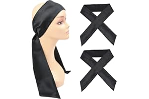YTBYT Écharpe à bord en satin pour femme, bandeau tendance pour femme, écharpe de pose de bord en satin doux pour fixation de perruque de maquillage, sport, yoga, visage (2 pièce noire)