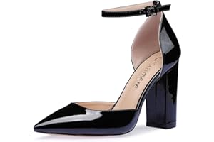 Castamere Mujer Correa de Tobillo Sandalias Ancho Tacón Puntiagudas Zapatos de Tacón 10CM High Heels Pumps
