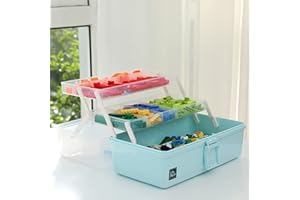 NCRGB Pudełko do przechowywania leków, apteczka domowa, pudełko do przechowywania Lego, do majsterkowania, 3 poziomy, walizka pierwszej pomocy z uchwytem do noszenia, (33 x 18 x 17,5 cm, niebieskie)