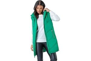 Roman Originals Quilted Gilet with Hood For Women UK Ladies Sleeveless Coat Hooded Jacket Padded Bodywarmer Winter Lightweight Warm Autumn Funnel Neck Longline Soft Bubbly