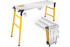 VKE Plateforme de Travail 140 × 36 × 110 CM en Tôle Galvanisée, 500 KG Capacité de Charge, Échafaudage Portable, Table de Soudure Pliant avec 4 roulettes Universelles, Réglable en Hauteur