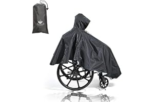 Fonakei Rollstuhl-Poncho, wasserdicht, mit reflektierenden Streifen, Regenponcho für Erwachsene, wiederverwendbar, verstellbare Kapuze, sichere Schnallenriemen, schwarze Stuhl-Accessoires (Black)