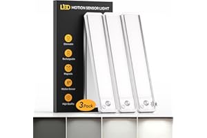 FILIYANO Under Cabinet Kitchen Lights 3 Pack - 6000K LED Motion Sensor Lights Indoor, 1100mAh Rechargeable Light, Dimmable & Magnetic Wireless Under Counter Lights for Cupboard|Shelf|Wardrobe|Stairs, 20CM