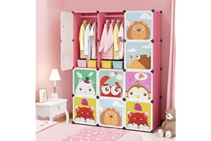 KEDIA Kinderkleiderschrank, Schlafzimmerschrank, Modularer Kunststoffschrank mit Türen, Tragbarer Kleiderschränke, Garderobenschrank für Kinder (111 * 37 * 147cm rosa)