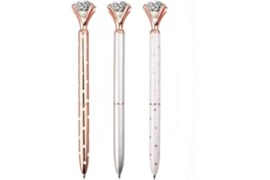 EARLY BUY Diamond Pen Rose Gold Pen Crystal Ballpoint Pens Bling Metal Ballpoint Pen Office Supplies Black Ink Includes Extra Pen Refills (3 Pack)