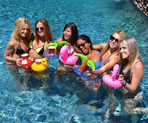 UClever Aufblasbare Pool Coasters Getränkehalter Flamingo Rosa Palme Krapfen Bierdeckel, 3 Stil von 7 Stück - 7