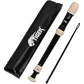 Tiger REC4-BK Soprano Flute 3 Part Black | Three Piece Flute for School and Beginners with Bag, Cleaning Rod and English Baro
