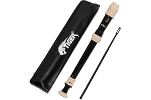 Tiger REC4-BK Soprano Descant Recorder - Three-Piece School & Beginners Recorder with Bag, Cleaning Rod and English Baroque Fingering - Black and Ivory