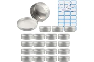 ZEOABSY 20 Pièces 150ml Pots en Aluminium Vide Rond Argent Petit Cosmétiques Pot Conteneurs for Fait Main Bougies Crème Baume Voyage, 5x Spatule, 1x Étiquettes