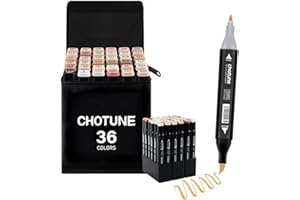 CHOTUNE Pennarelli 36 Colori Della Pelle Marcatore Doppia Punta Design Morbido Della Testa，Marker Set Facile da Miscelare per Schizzi e Illustrazioni, con Base e Borsa per il Trasporto