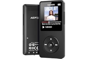 64GB Reproductor MP3 Bluetooth 5.3, AGPTEK MP3 Player, Reproductor MP3 Deportivo Portátil, 1.8" Pantalla de 70H de Reproducción, MP3 de Niños Radio FM, Externo hasta 128GB(Sin Auriculares), Negro