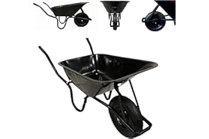 SAMUEL ALEXANDER 90 Litre 150kg Capacity Heavy Duty Garden Wheelbarrows Outdoor Galvanised Pneumatic Metal Garden Wheelbarrow in Black
