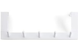 Rayen Wieszak na płaszcz biały z 5 haczykami | hak do drzwi | wielofunkcyjny | oszczędny miejsce, metalowy, 36x12,5x4 cm