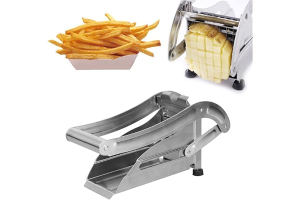 Glit Coupe Frite, Frite Professionnel avec des 2 Lames de 12mm et 9mm, Coupe-Frites en Acier Inoxydable, Coupe-Légumes, Frites Manuel, Antidérapante, 25 * 12 9 cm, Argent