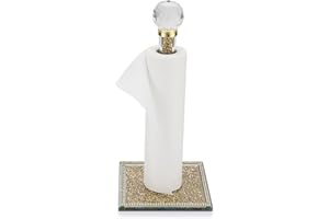 BTSKY Glitzernder Papierhandtuchhalter aus Glas mit Kristallsteinen, für Küchenarbeitsplatten, Gold